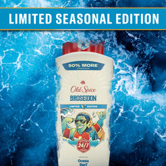 Old Spice Broseidon beside ruler showing 24 oz size for value and longevity