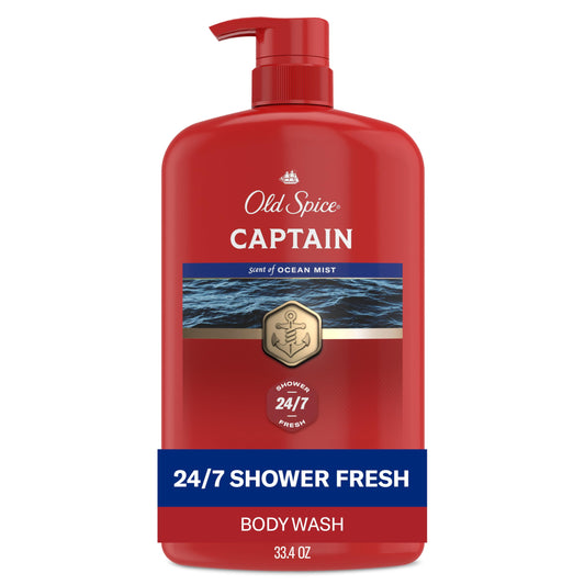 Old Spice Captain front label showing bold bottle and bergamot scent benefit