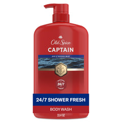Old Spice Captain front label showing bold bottle and bergamot scent benefit