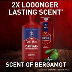 Old Spice Captain label detail highlighting scent notes and ingredient clarity benefit