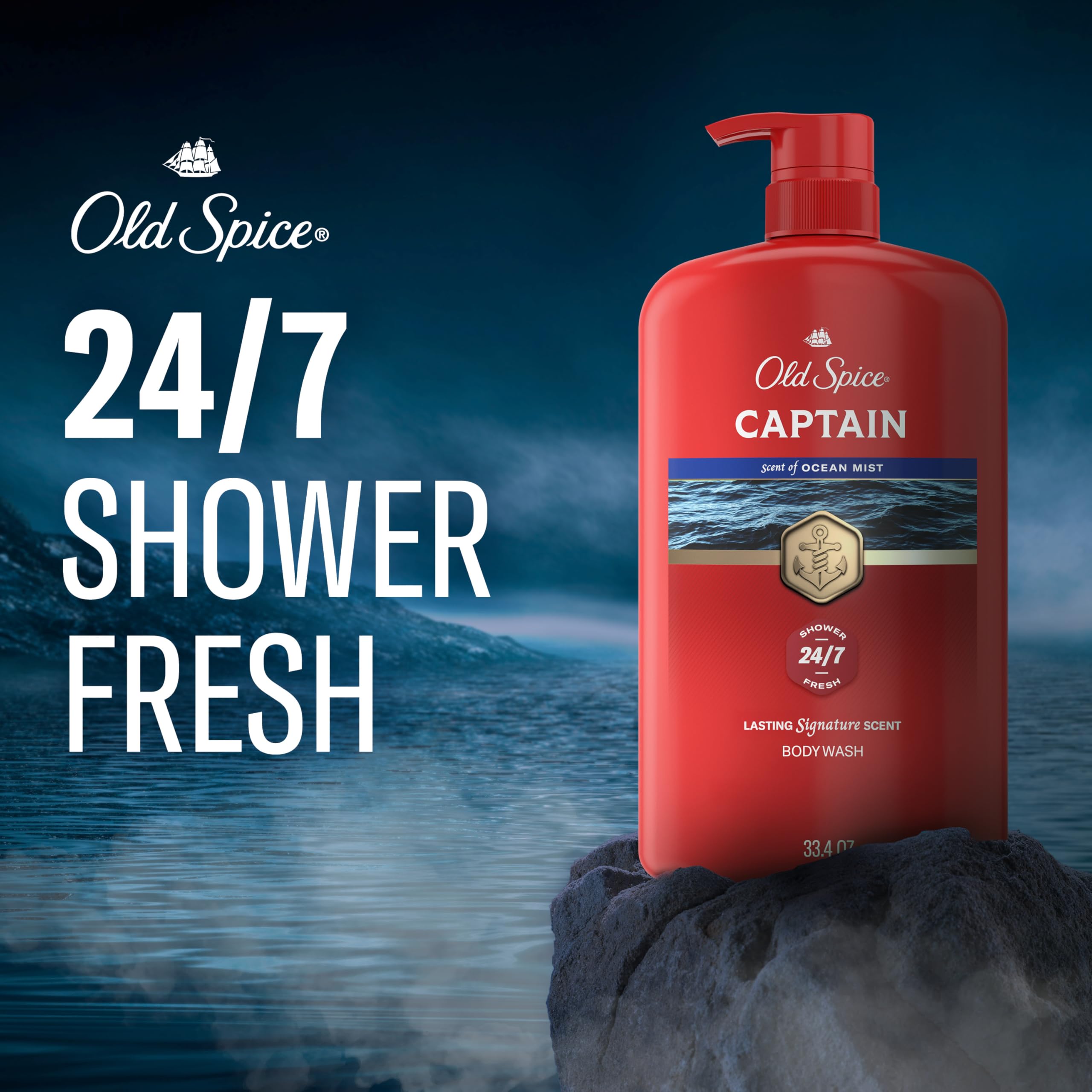 Old Spice Captain pump cap detail for easy dispensing and reduced waste