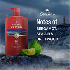 Old Spice Captain bergamot and ocean visual suggesting fresh, uplifting scent