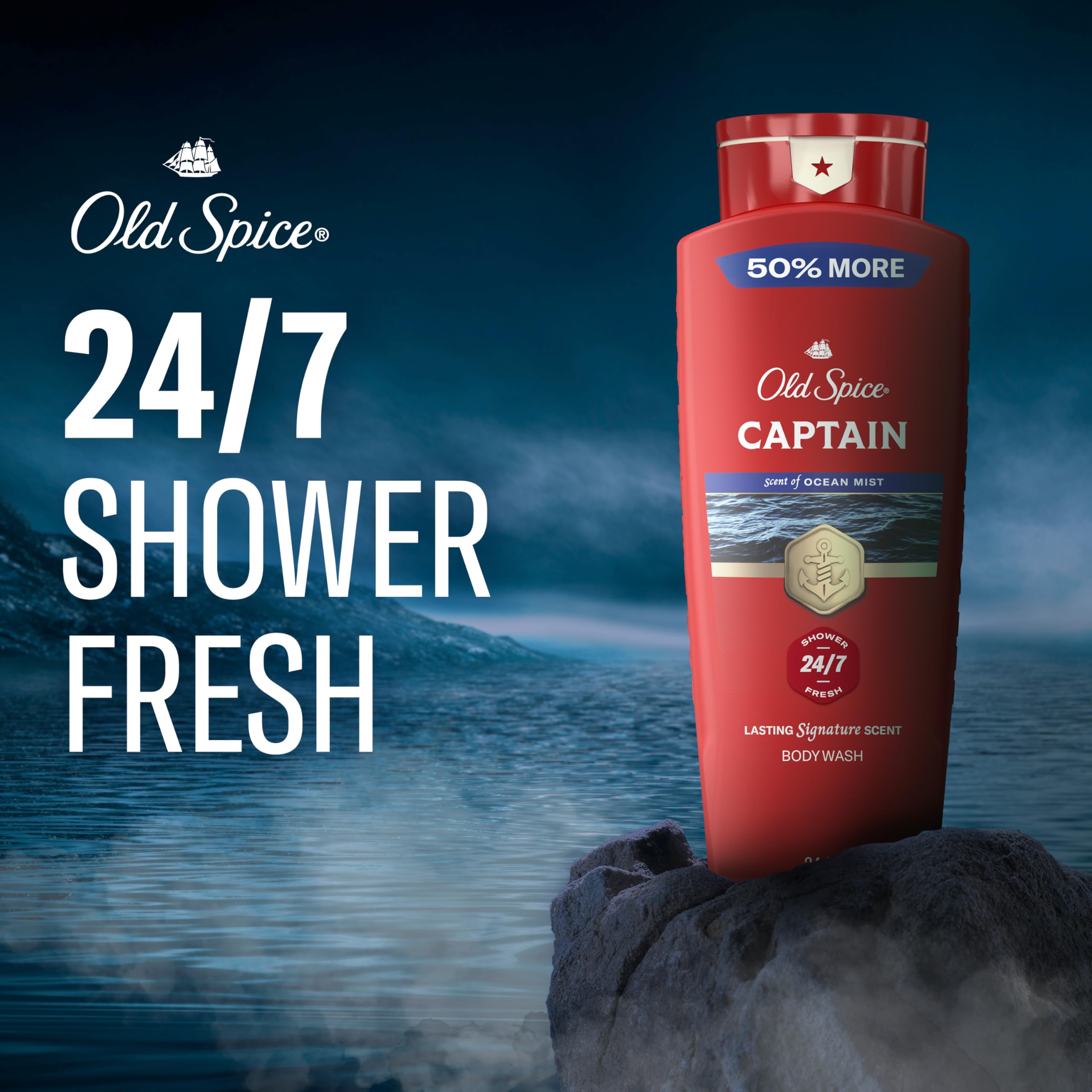 Old Spice Captain texture lather on loofah for effective cleansing benefit