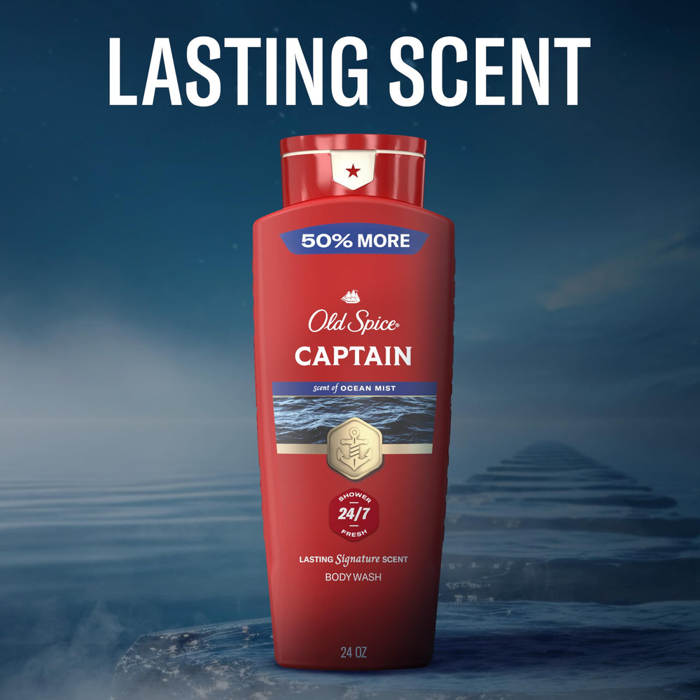 Old Spice Captain paired with matching deodorant to build layered scent benefit