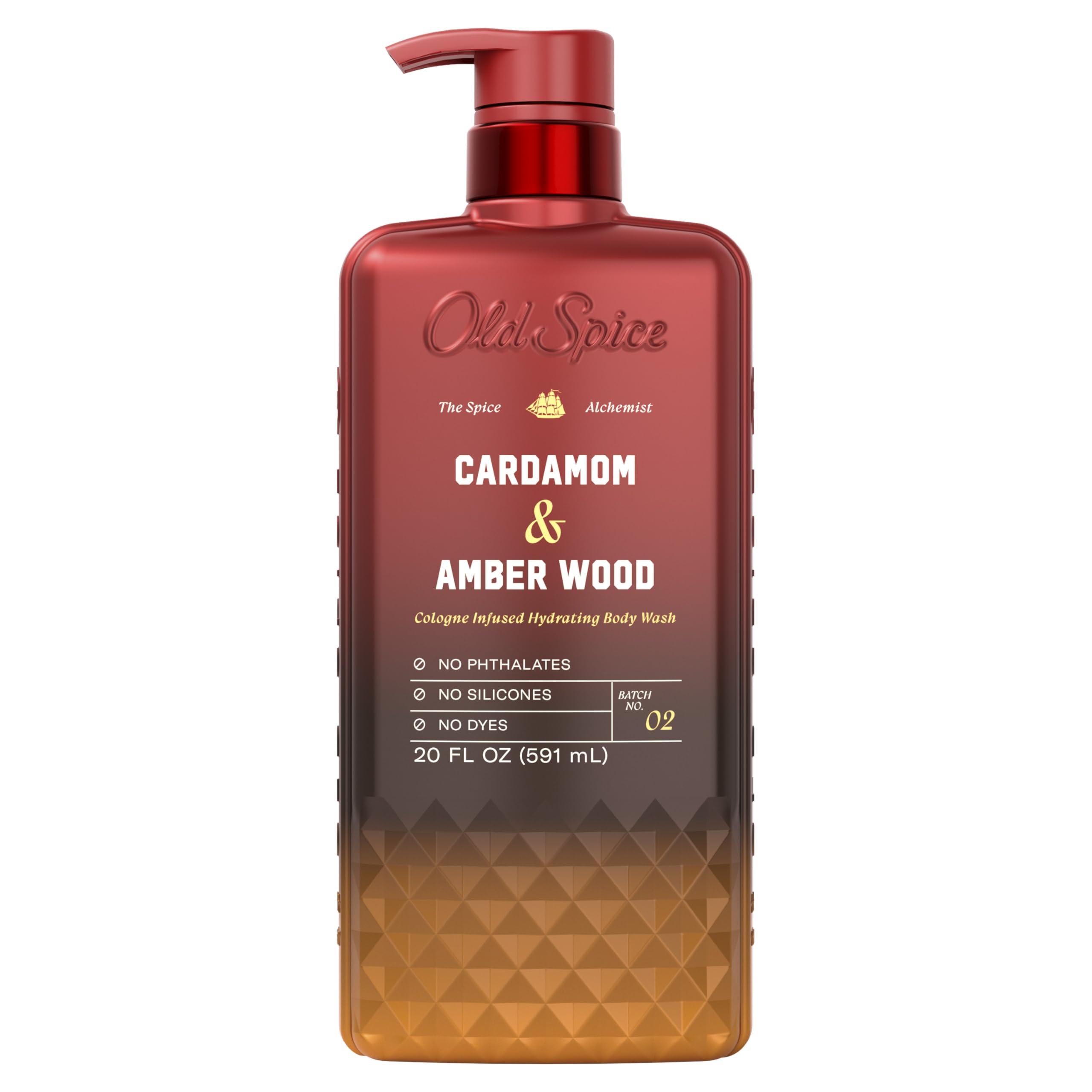 Old Spice front packaging showing cardamom amber wood scent and benefit of premium cologne fragrance