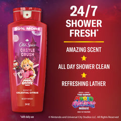 Old Spice label close-up displaying Castle Crush branding and movie artwork