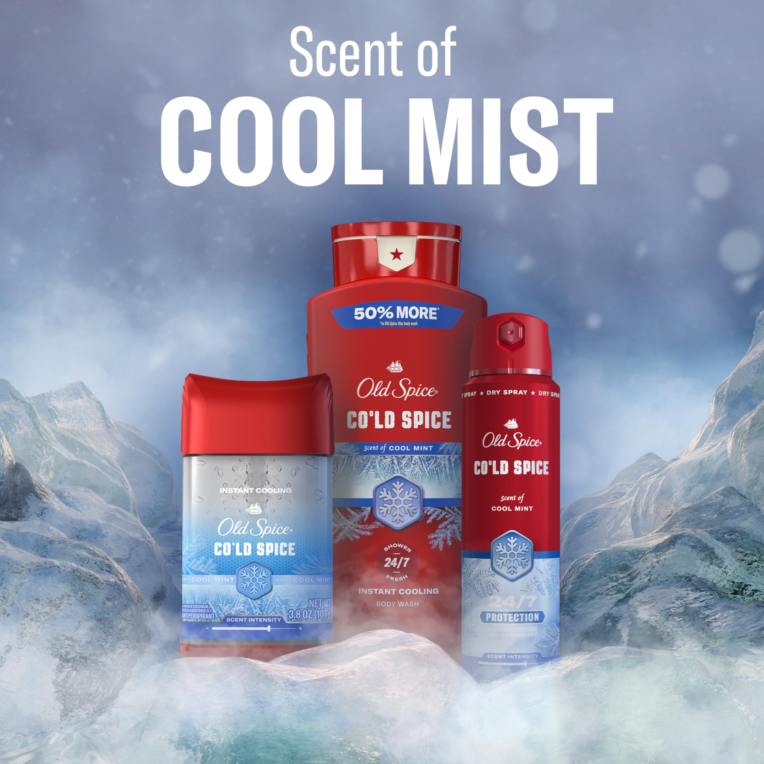 Old Spice product label and ingredient panel visible to confirm scent profile and product details