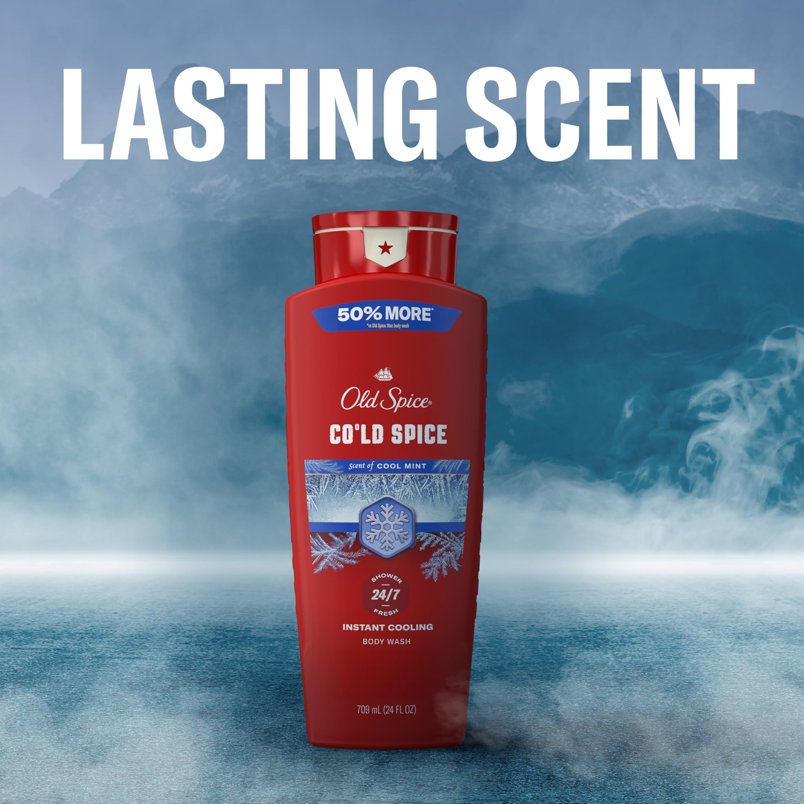Old Spice body wash placed with other Red Collection items to suggest layering a signature scent