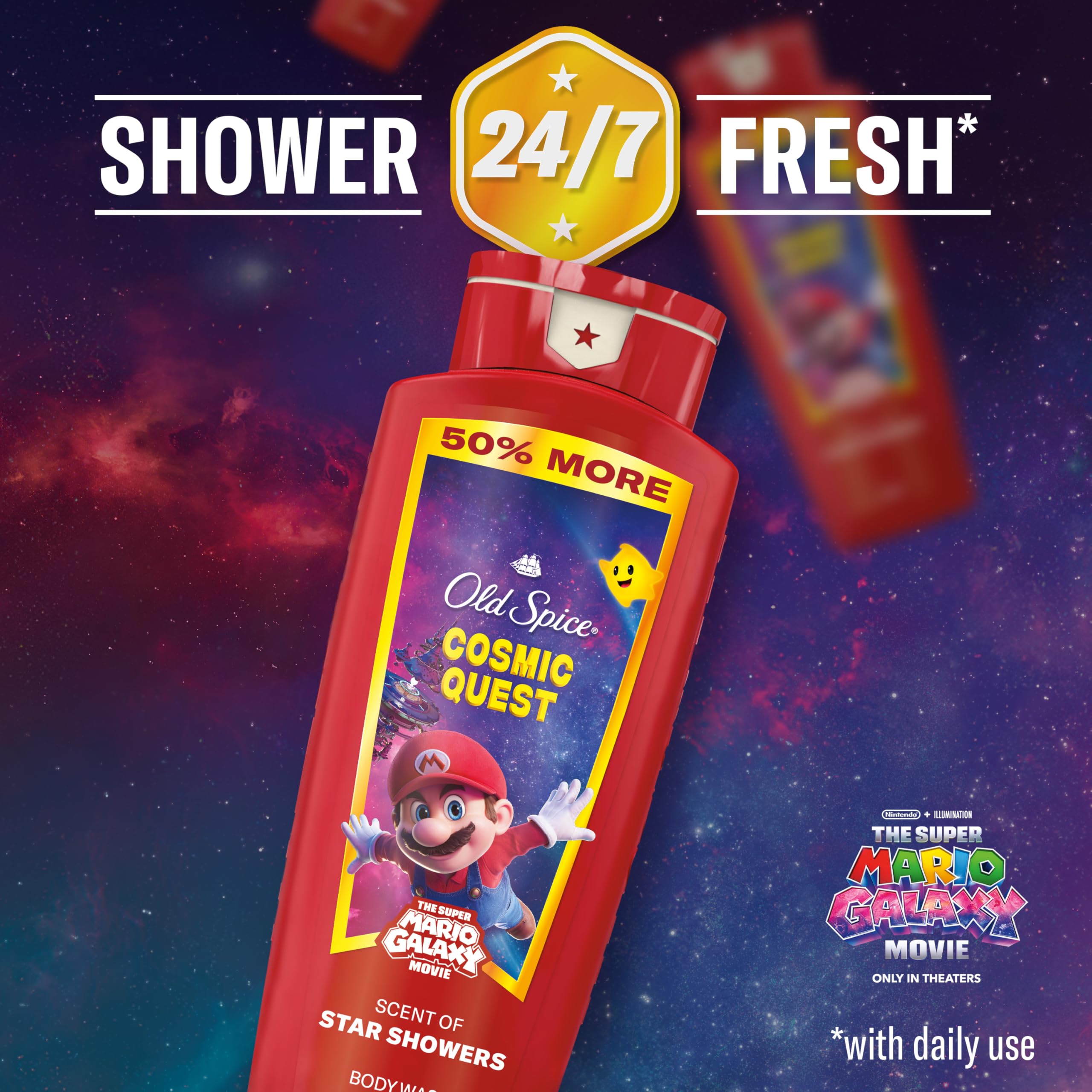 Old Spice in-shower action image showing body wash delivering quick freshness
