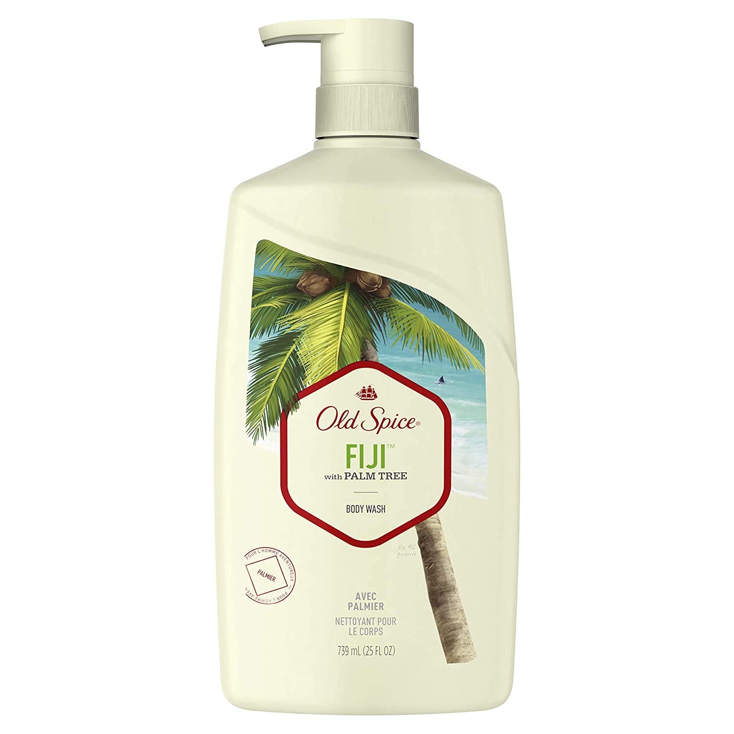 Old Spice Fiji front packaging showing 25 fl oz bottle and label benefit