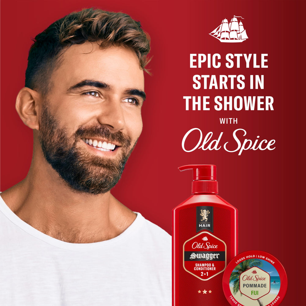 Jar of Old Spice Fiji pomade on barbershop counter implying professional-inspired formula