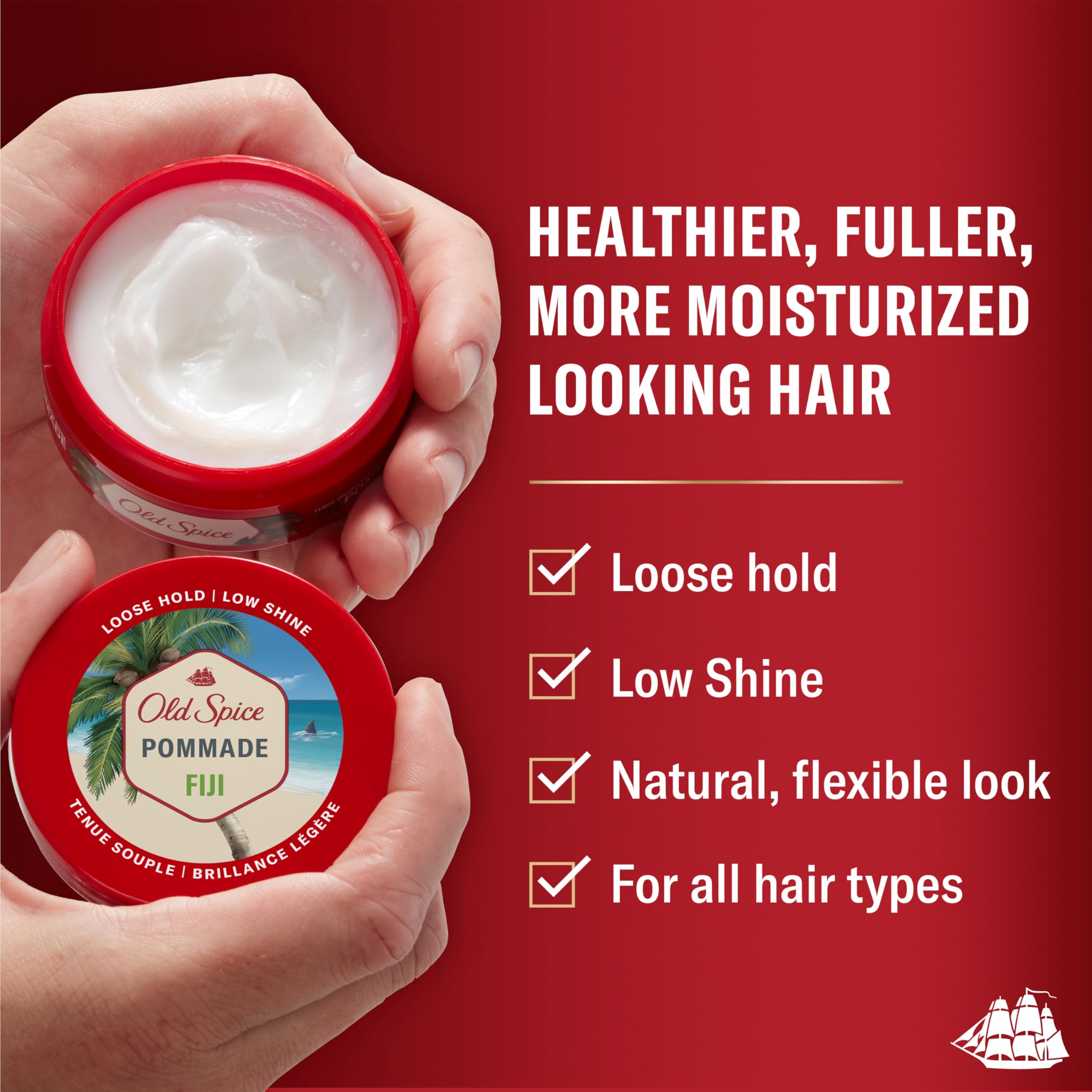 Old Spice Fiji pomade open cream texture close-up highlighting smooth, spreadable consistency