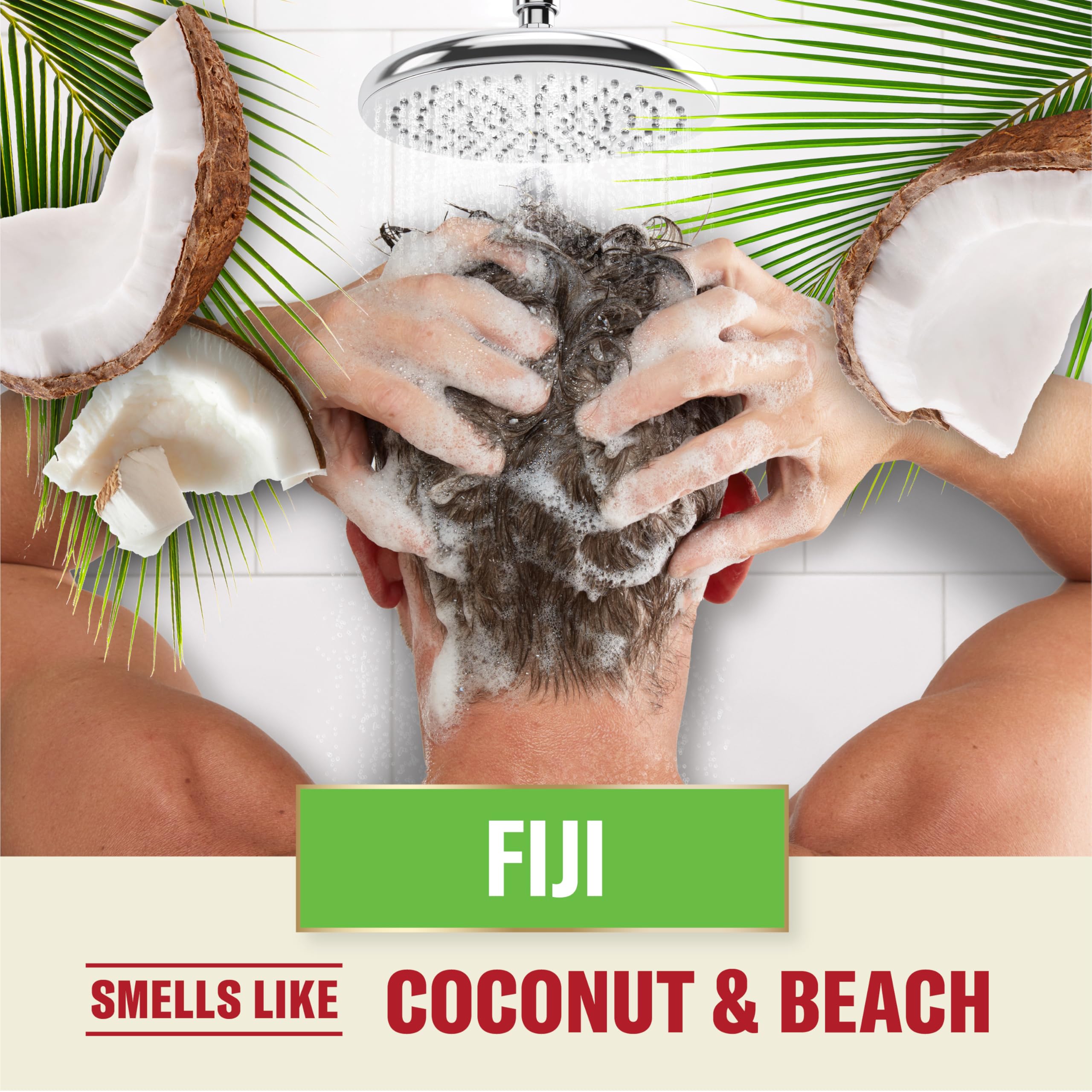 Old Spice Fiji on shower shelf among essentials for organized grooming
