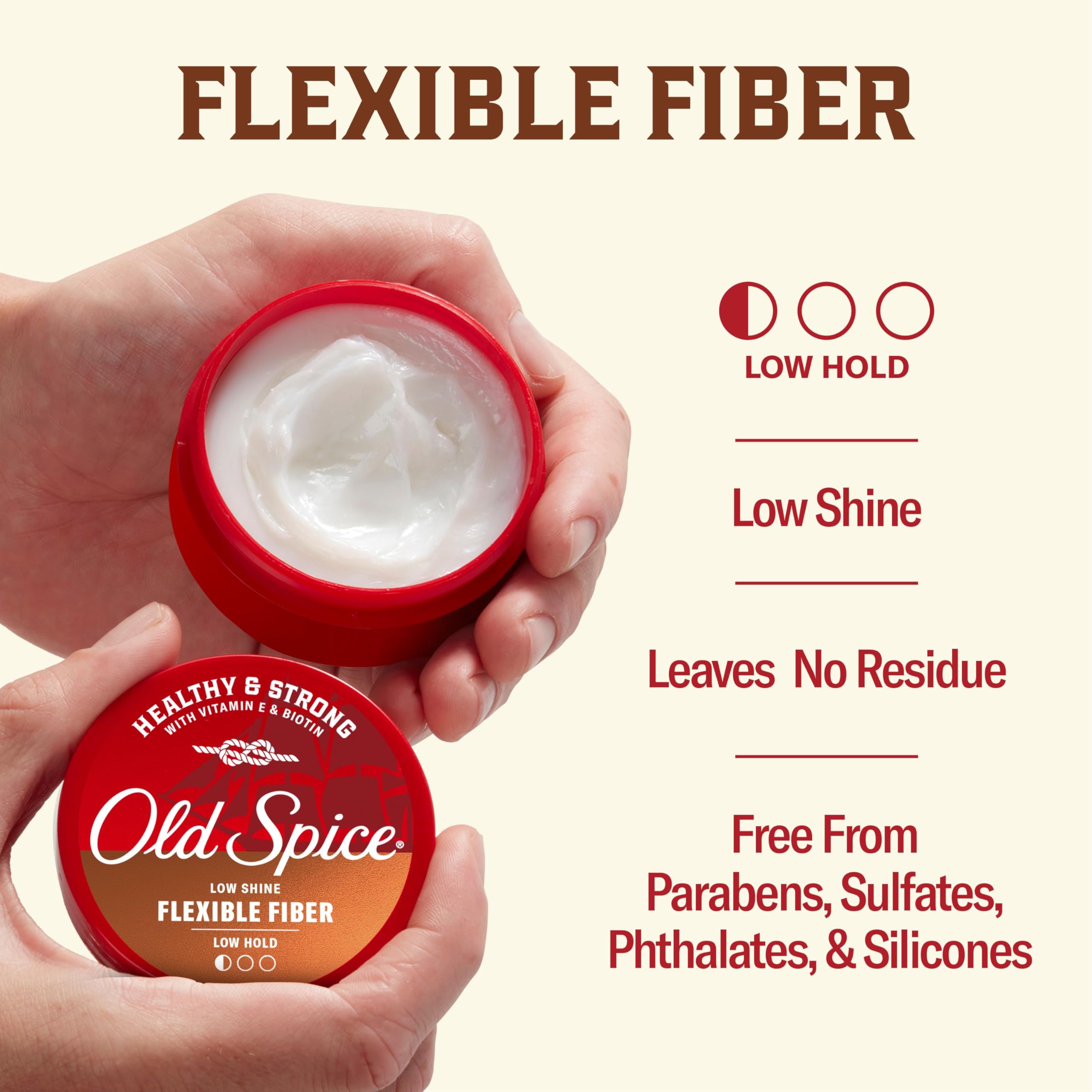 Old Spice flexible fiber label close-up highlighting Vitamin E and Biotin