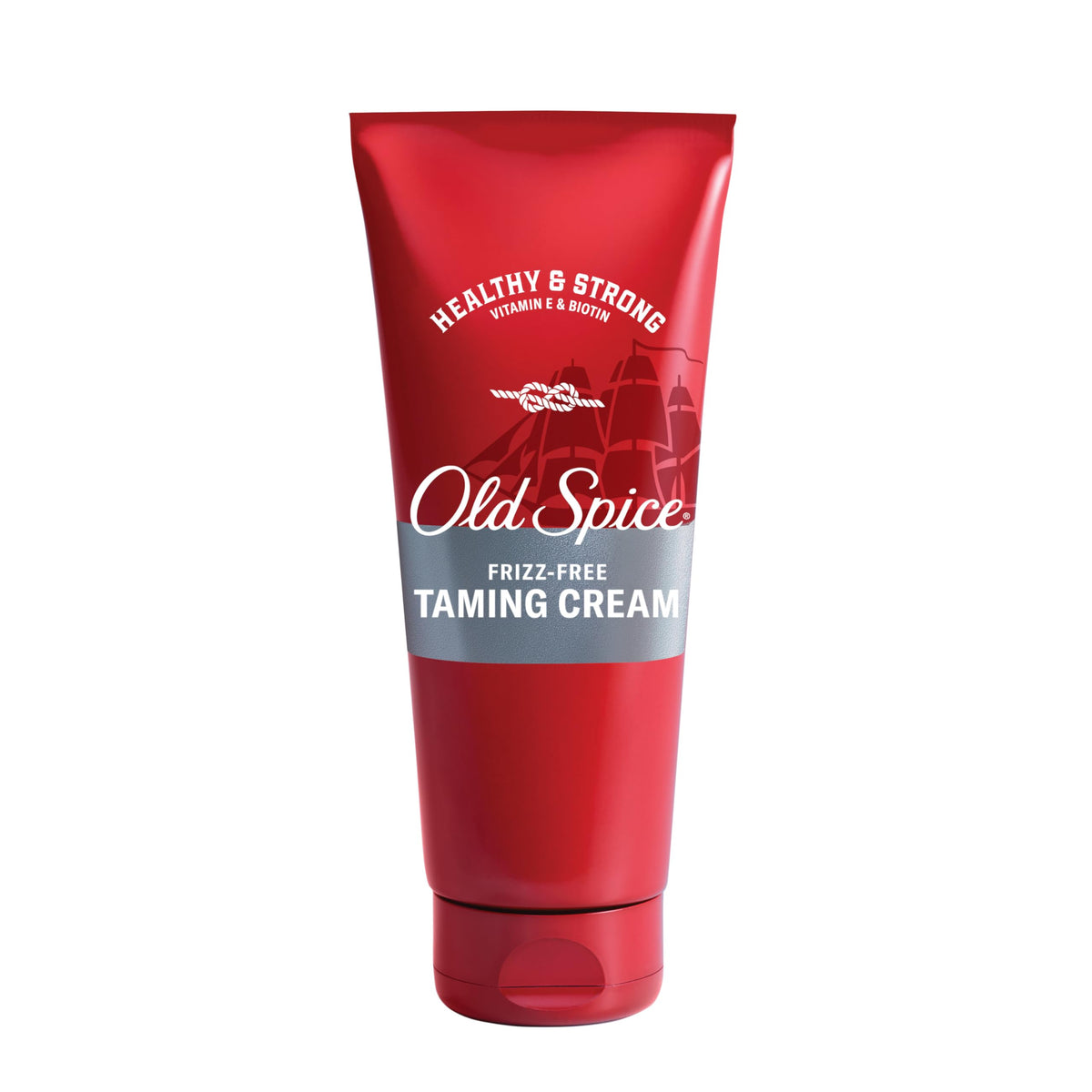 Old Spice front packaging showing taming cream and benefit of frizz control