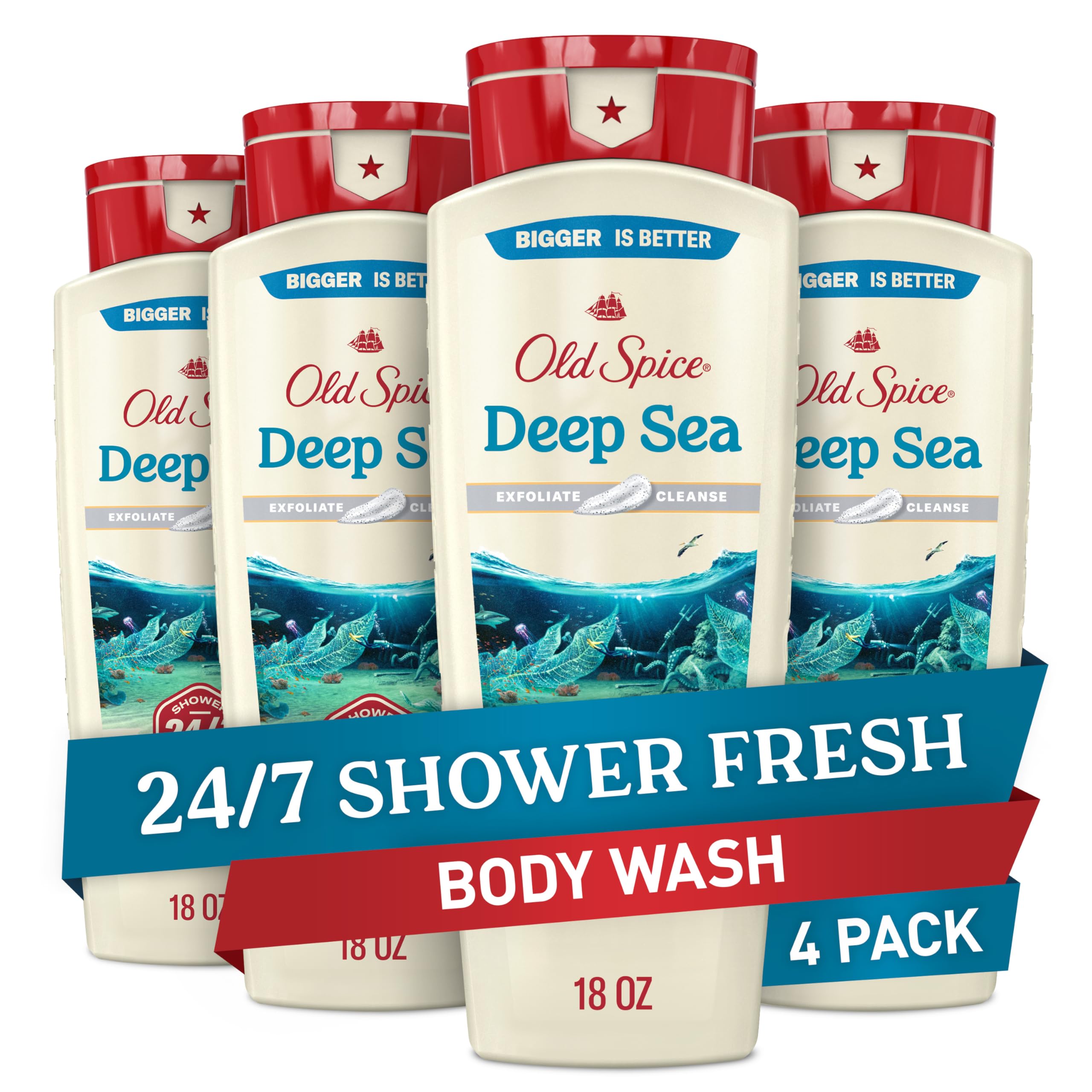 Old Spice front bottle Deep Sea showing label and scent benefits