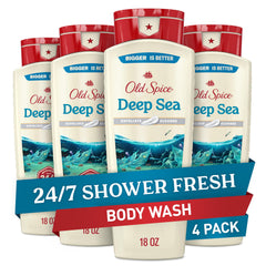 Old Spice front bottle Deep Sea showing label and scent benefits