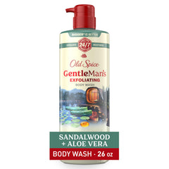 Old Spice front bottle showing sandalwood aloe scent and easy grip