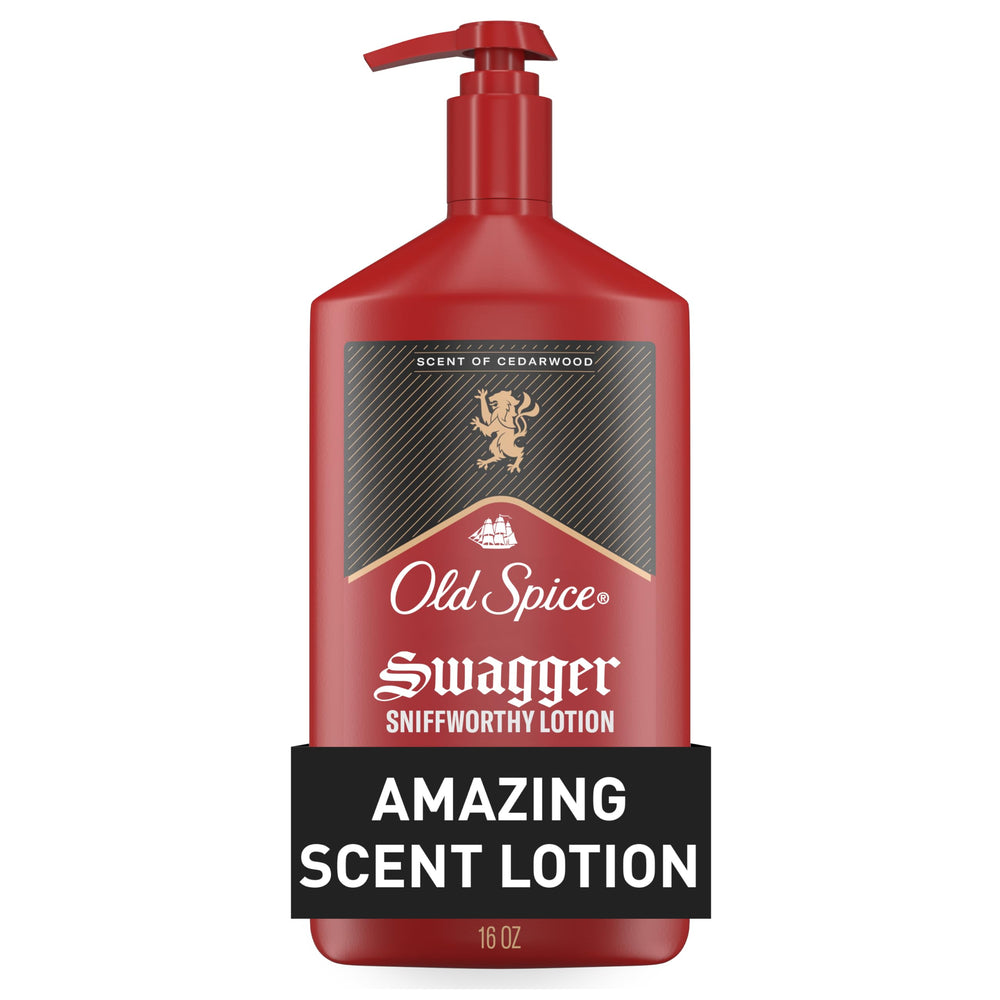 Old Spice front packaging showing Swagger 16 oz and clear brand benefit