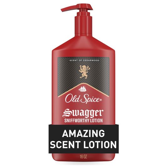 Old Spice front packaging showing Swagger 16 oz and clear brand benefit