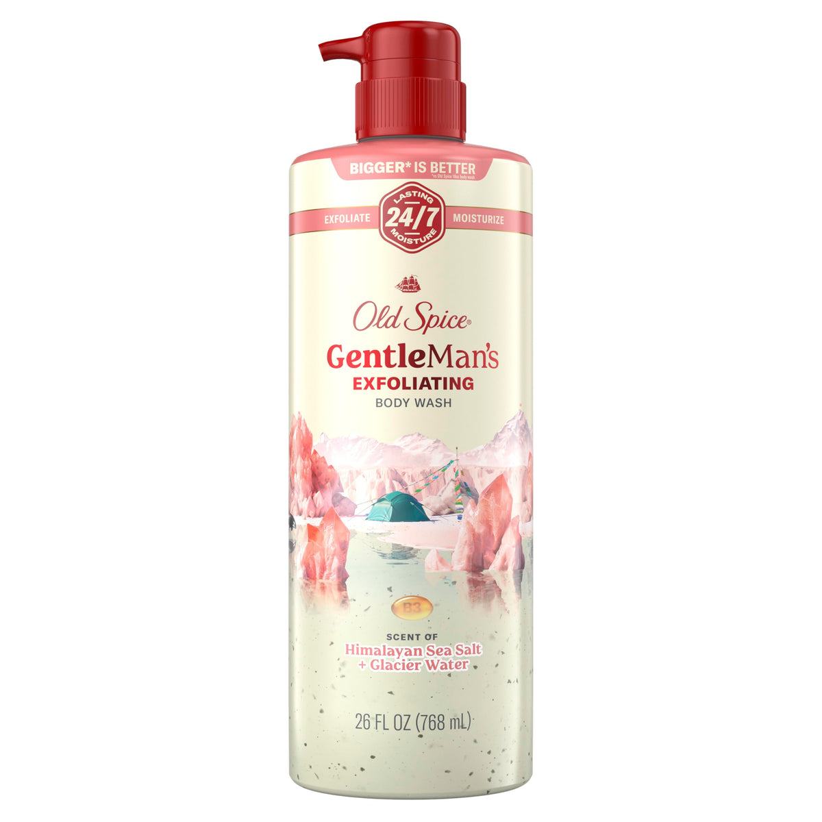 Old Spice GentleMan's front bottle showing label and scent benefits