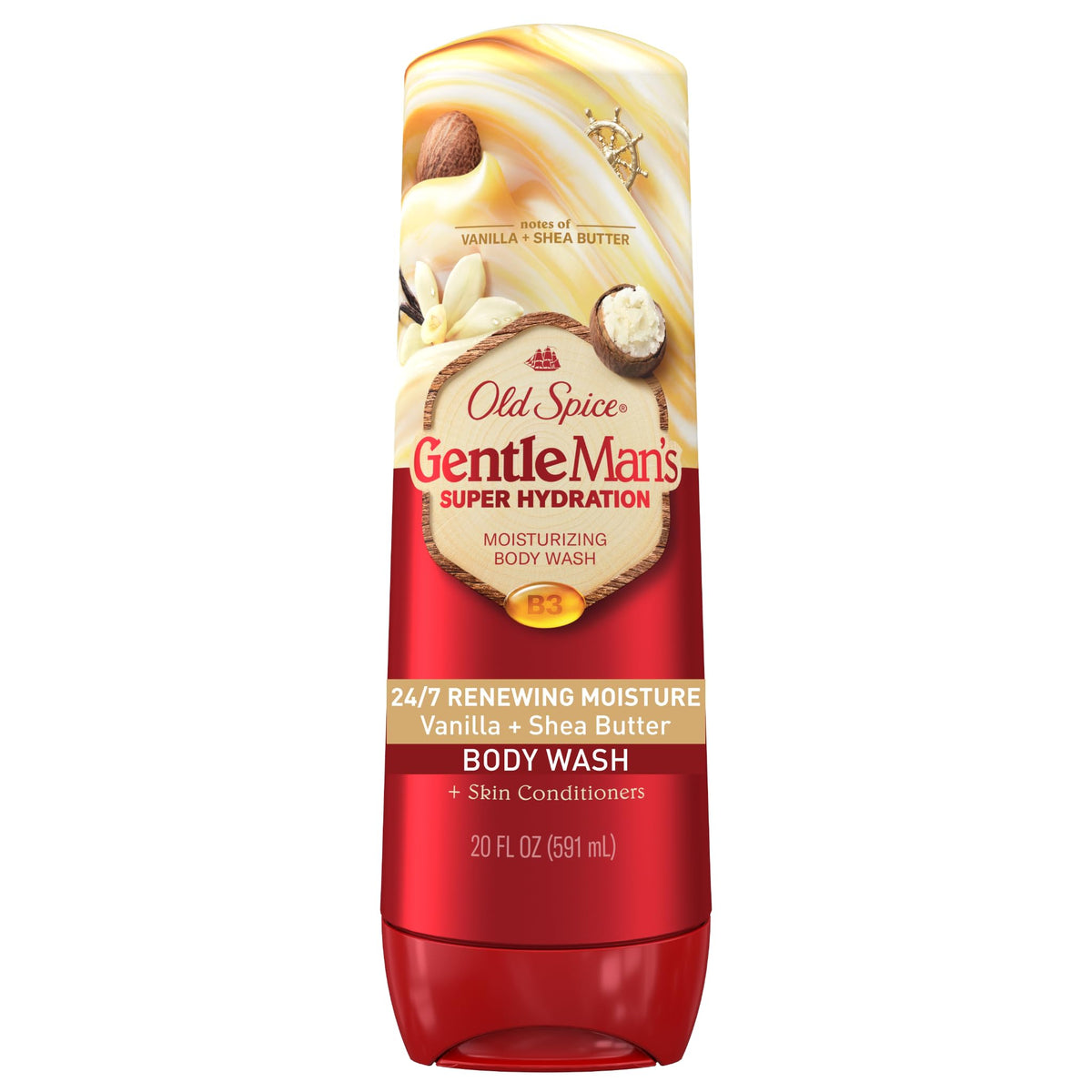 Old Spice bottle front view showing label and moisturizing benefit