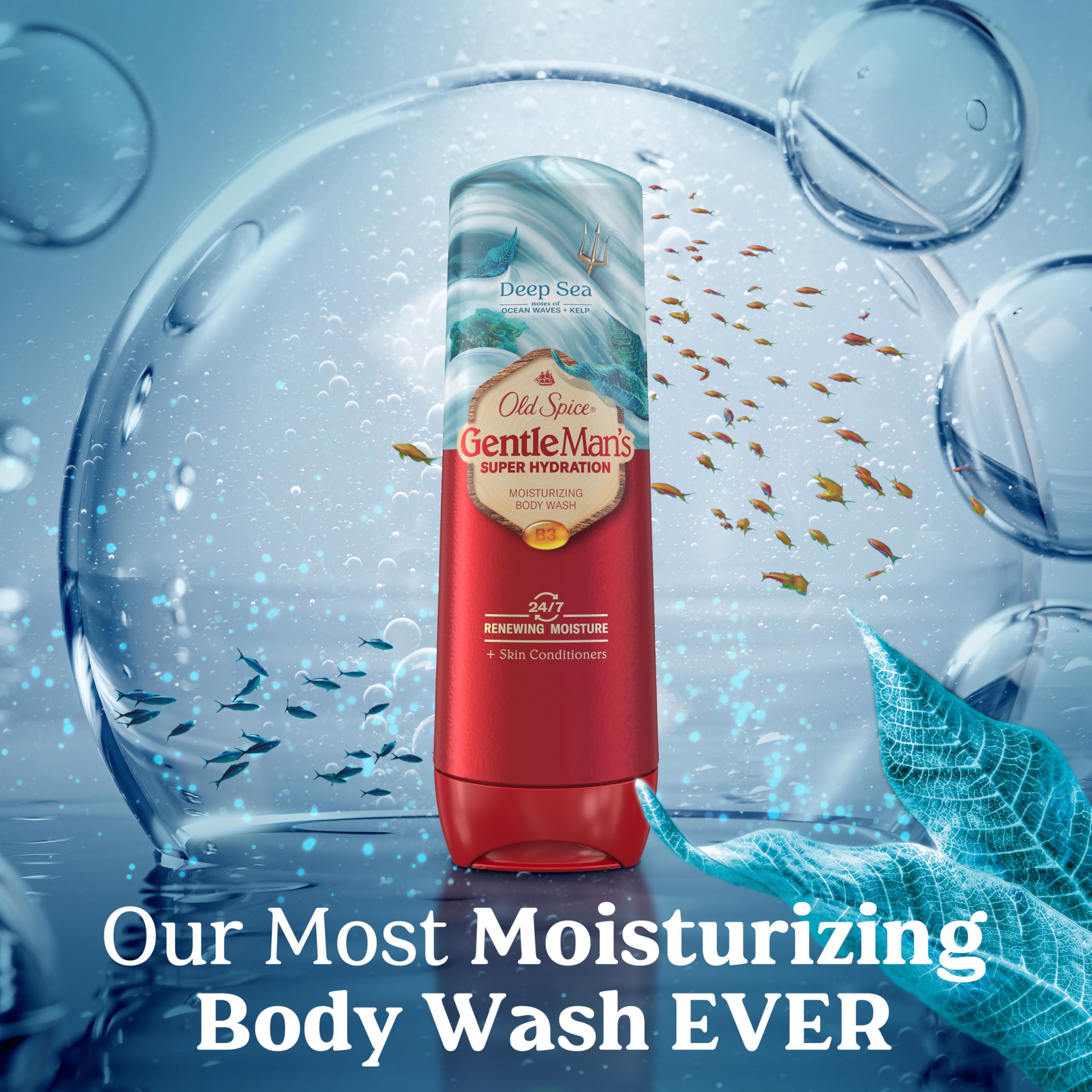 Old Spice GentleMan’s on shower shelf lifestyle scene conveying daily routine convenience