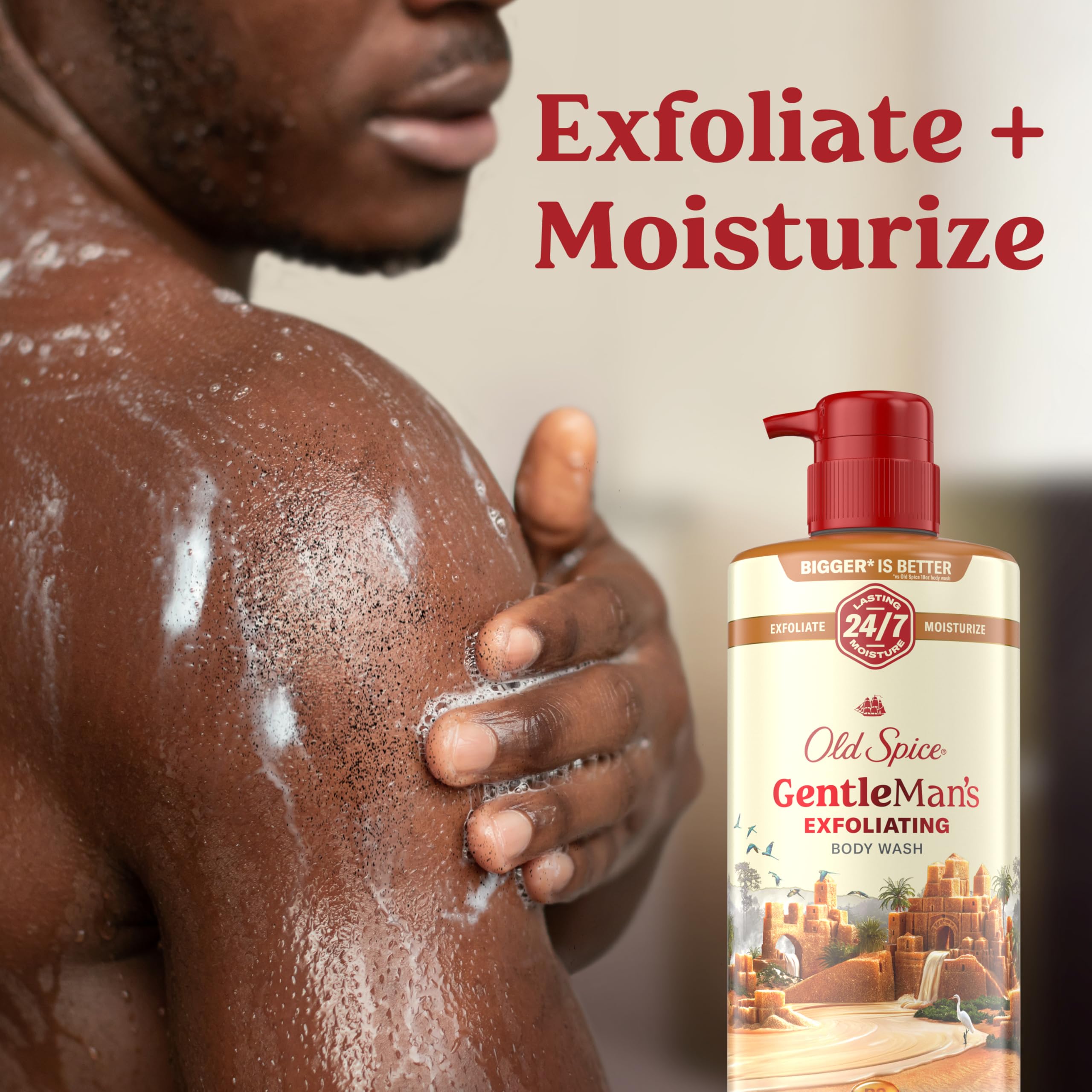 Old Spice body wash texture closeup highlighting exfoliating granules