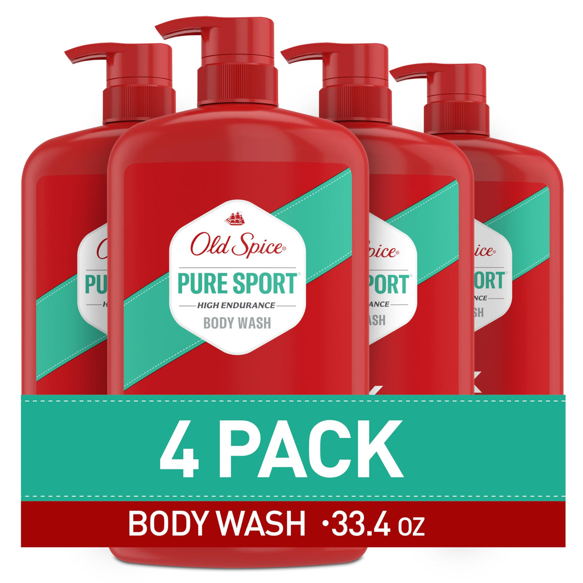 Old Spice bottle front packaging showing label and Pure Sport scent benefit