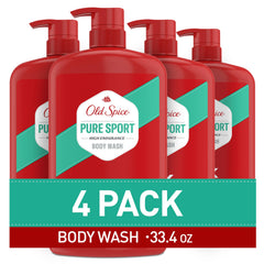 Old Spice bottle front packaging showing label and Pure Sport scent benefit