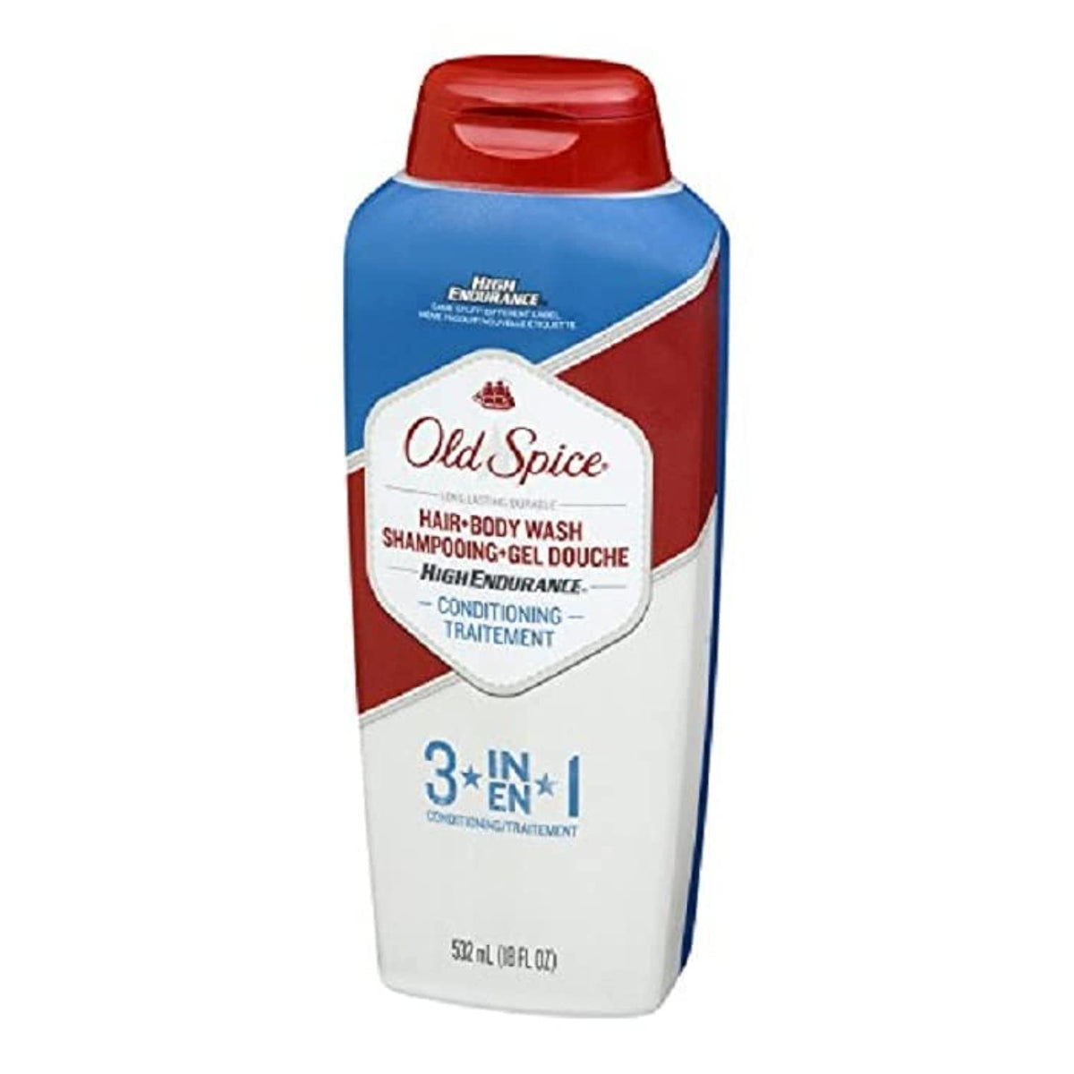 Old Spice front packaging showing bottle and label, clear product identification and benefit