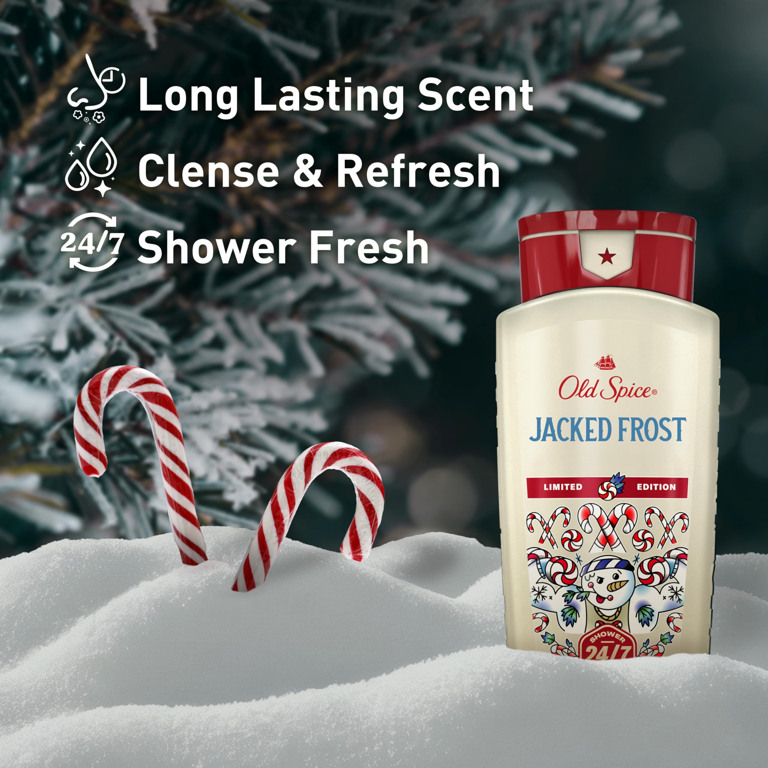 Old Spice pump close-up on Jacked Frost bottle for easy dispensing benefit