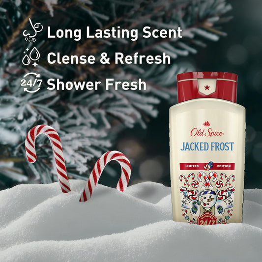 Old Spice pump close-up on Jacked Frost bottle for easy dispensing benefit