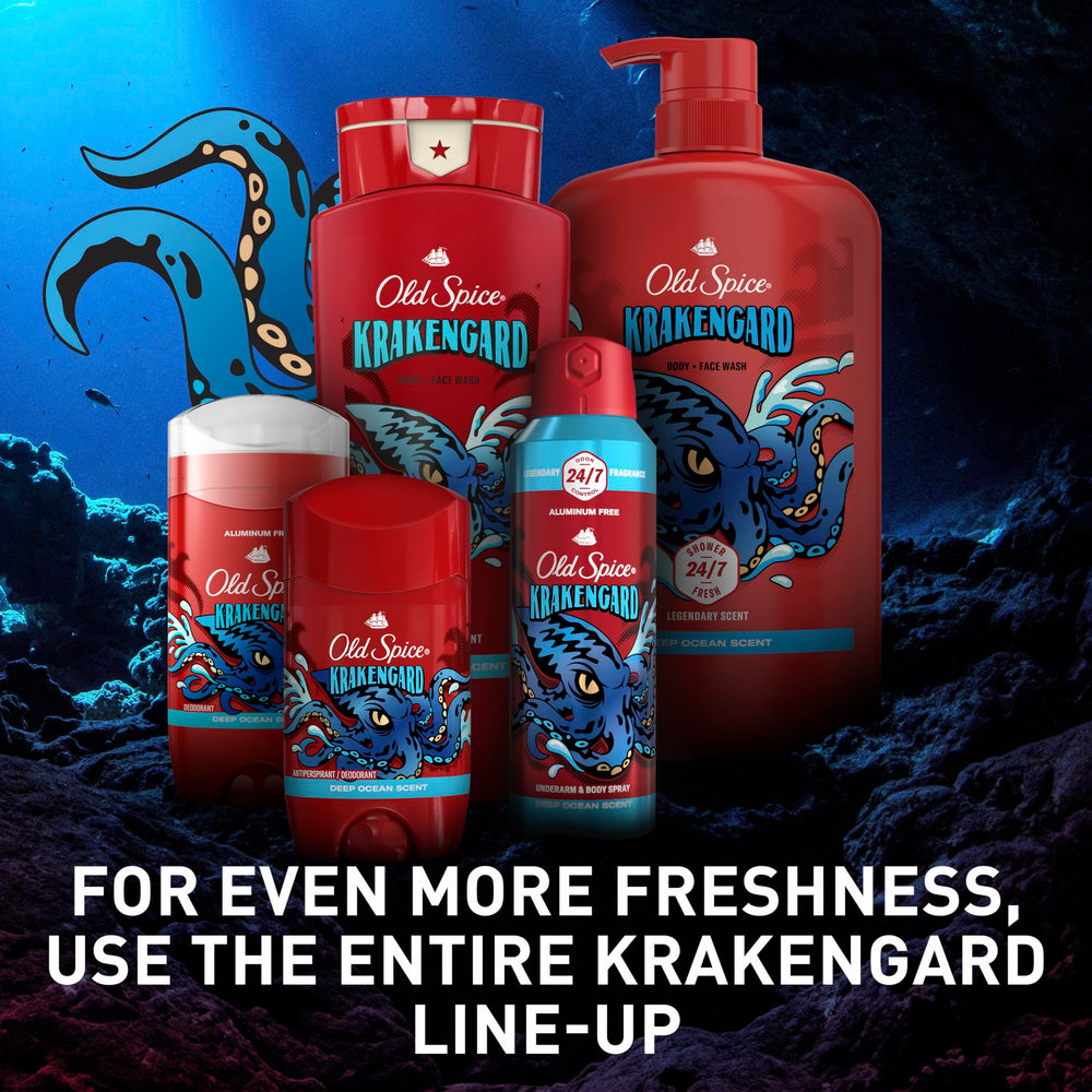 Old Spice Krakengard bottle placed in gym bag for on-the-go freshness