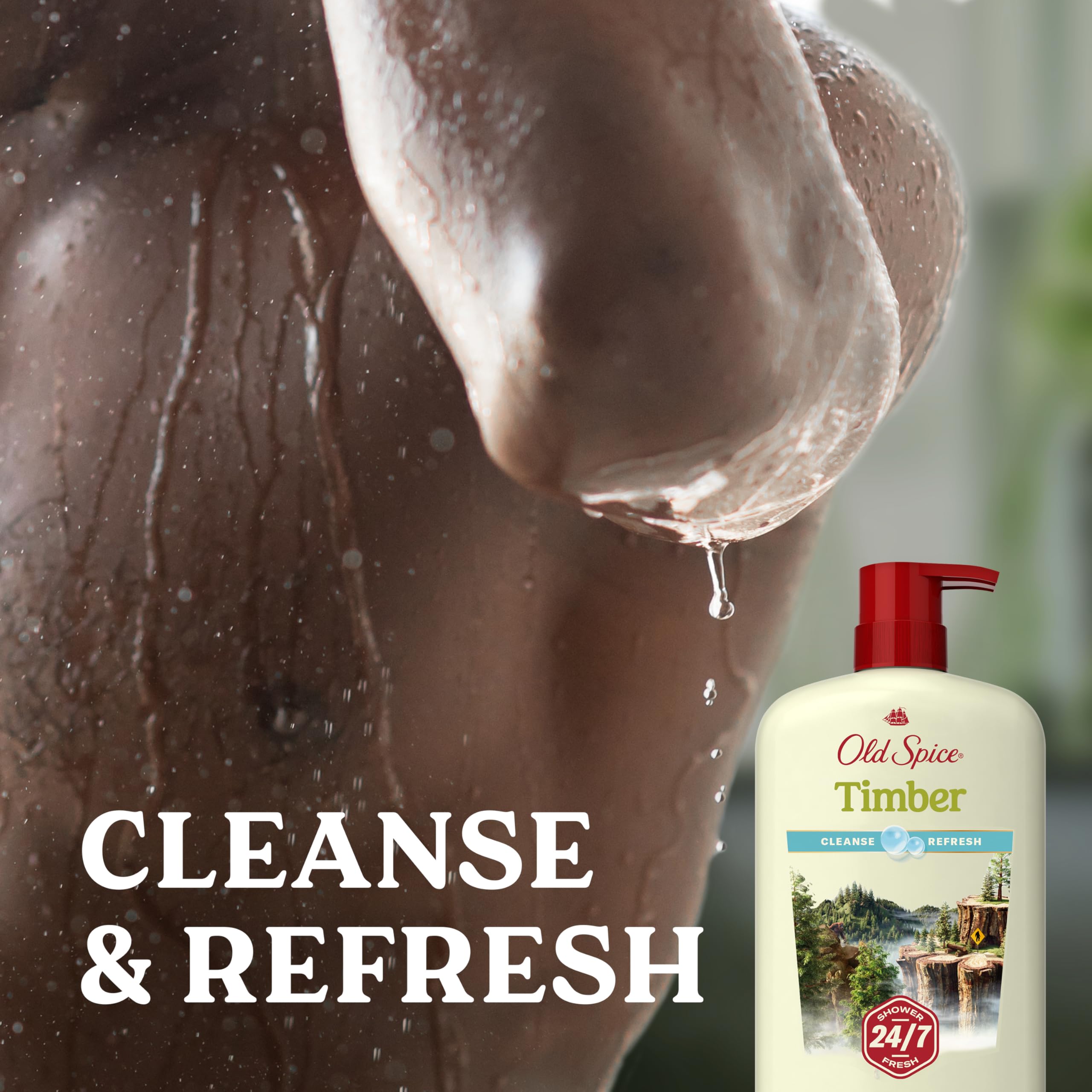 Old Spice creamy lather close-up on skin, delivers deep cleansing benefit