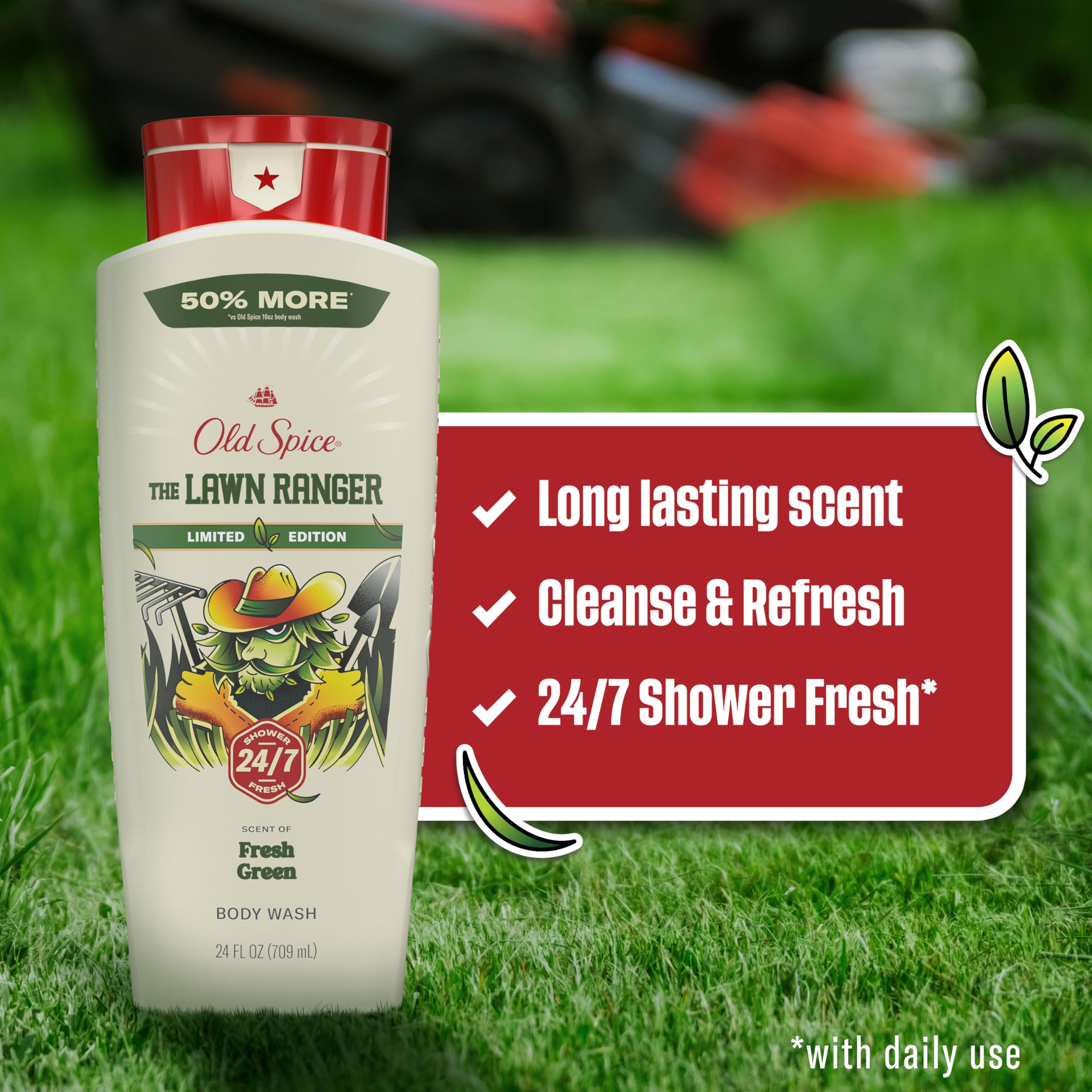 Old Spice Lawn Ranger bottle close-up highlighting cap and grip for easy use