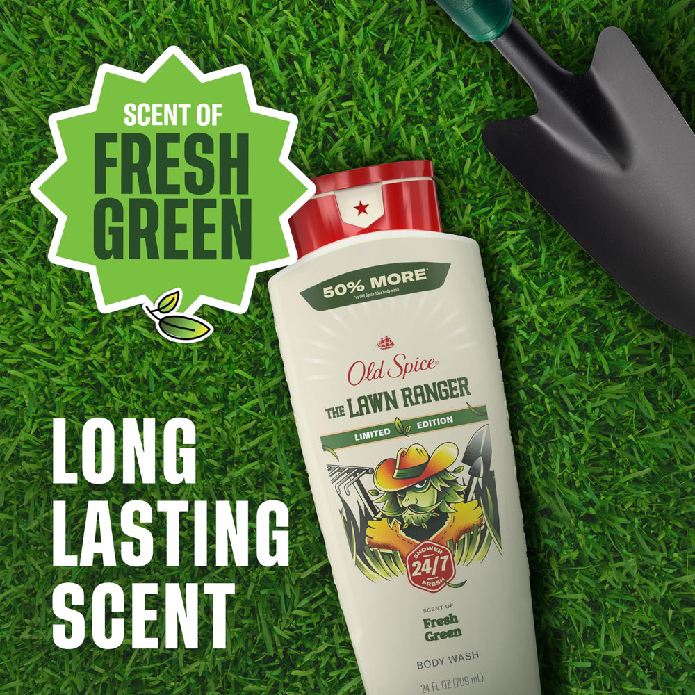 Old Spice Lawn Ranger label detail focusing on scent name and seasonal collection cue