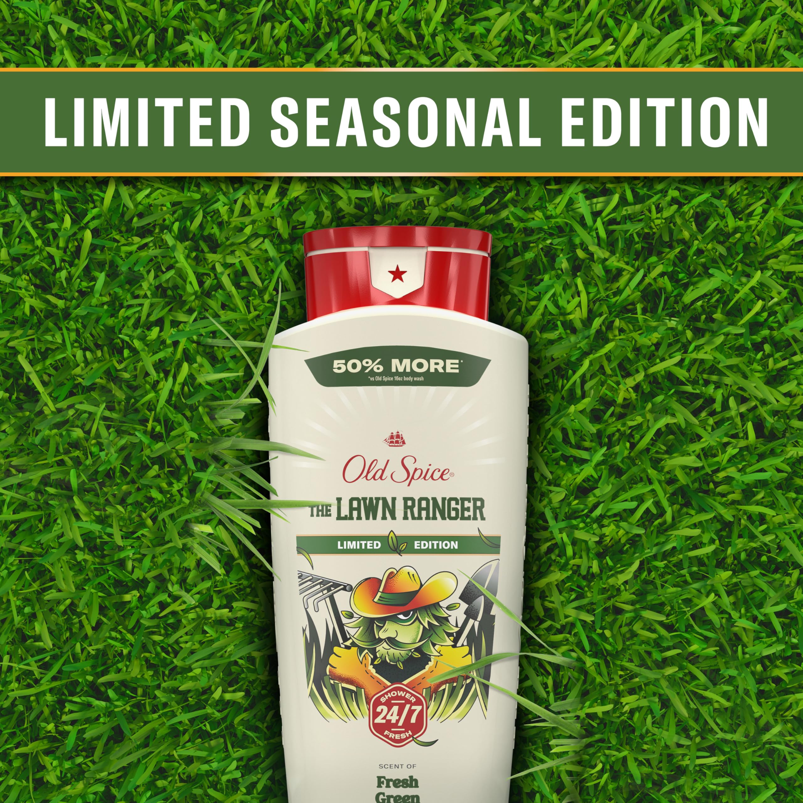 Old Spice Lawn Ranger next to common items to show 24 oz size and value
