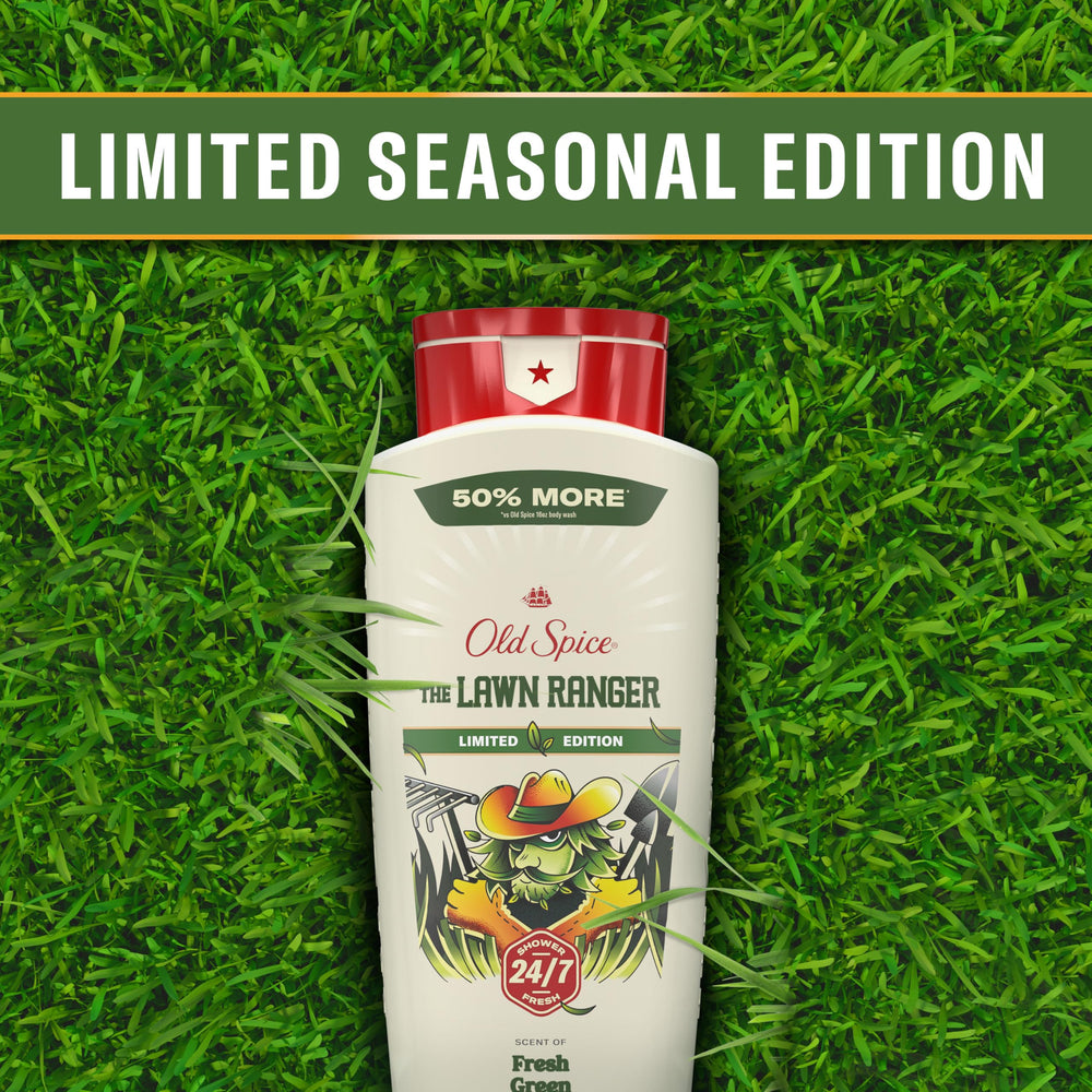 Old Spice Lawn Ranger next to common items to show 24 oz size and value