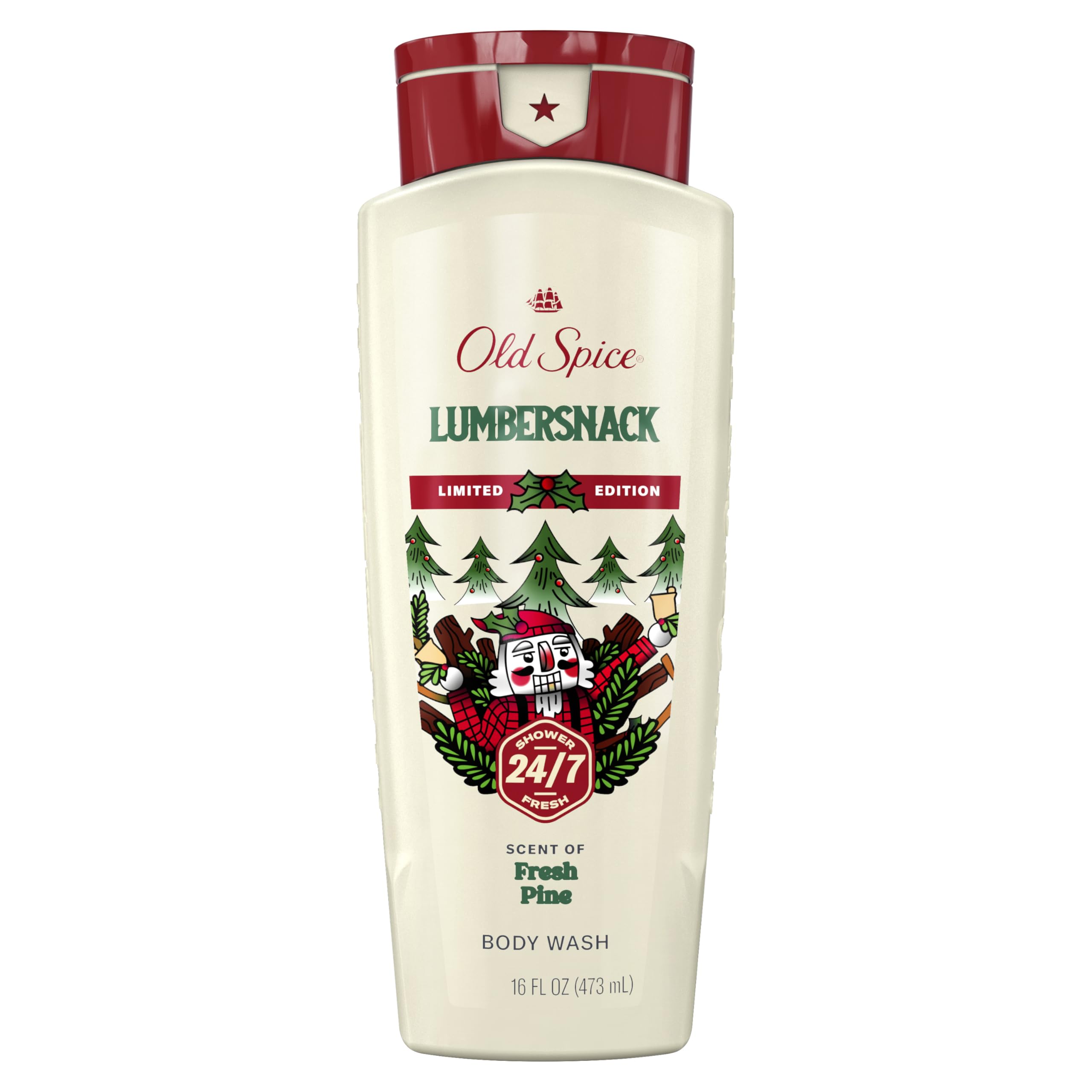 Old Spice LumberSnack front packaging showing bottle and scent benefits