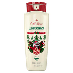 Old Spice LumberSnack front packaging showing bottle and scent benefits