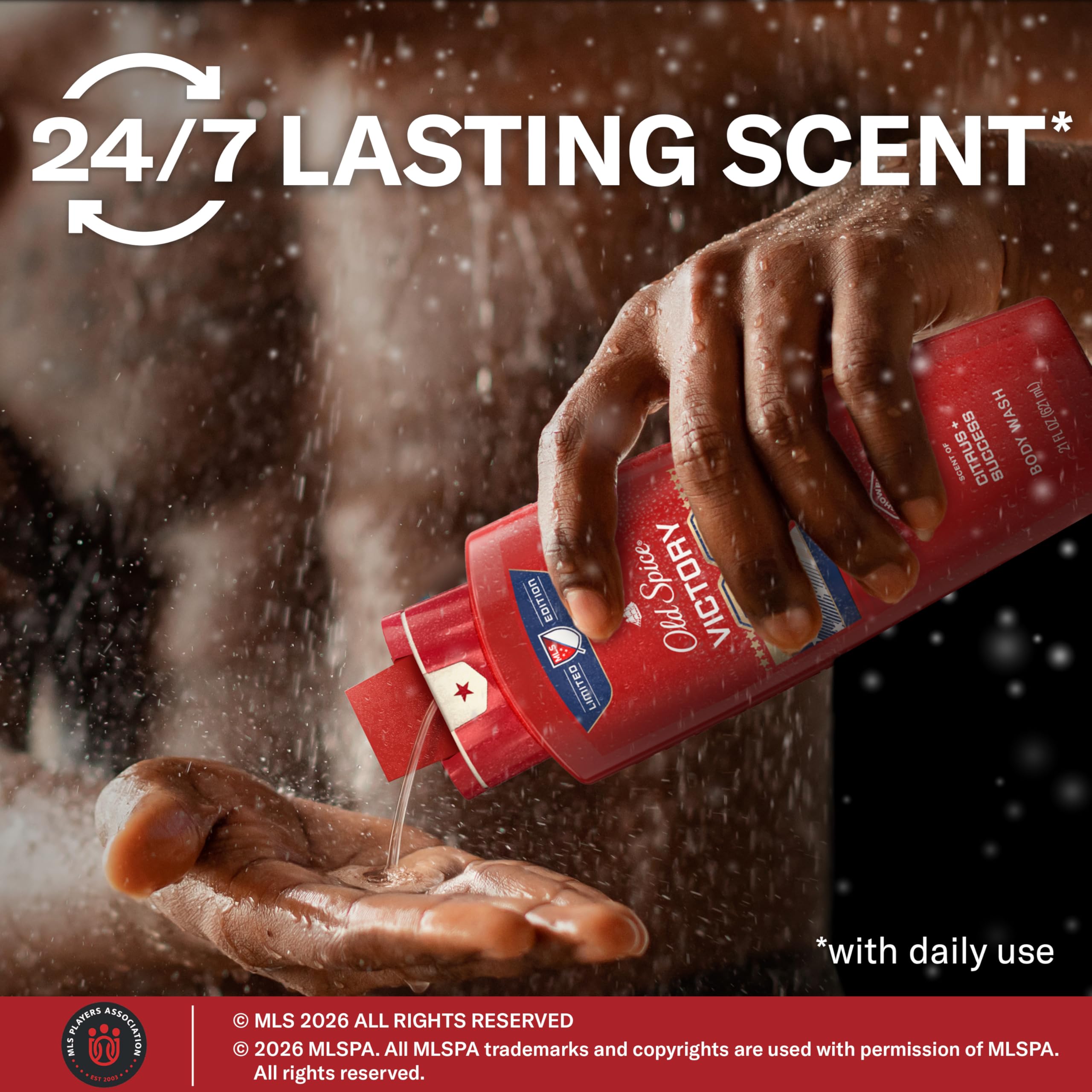Old Spice bottle cap closeup highlighting secure flip-top for controlled dispensing benefit