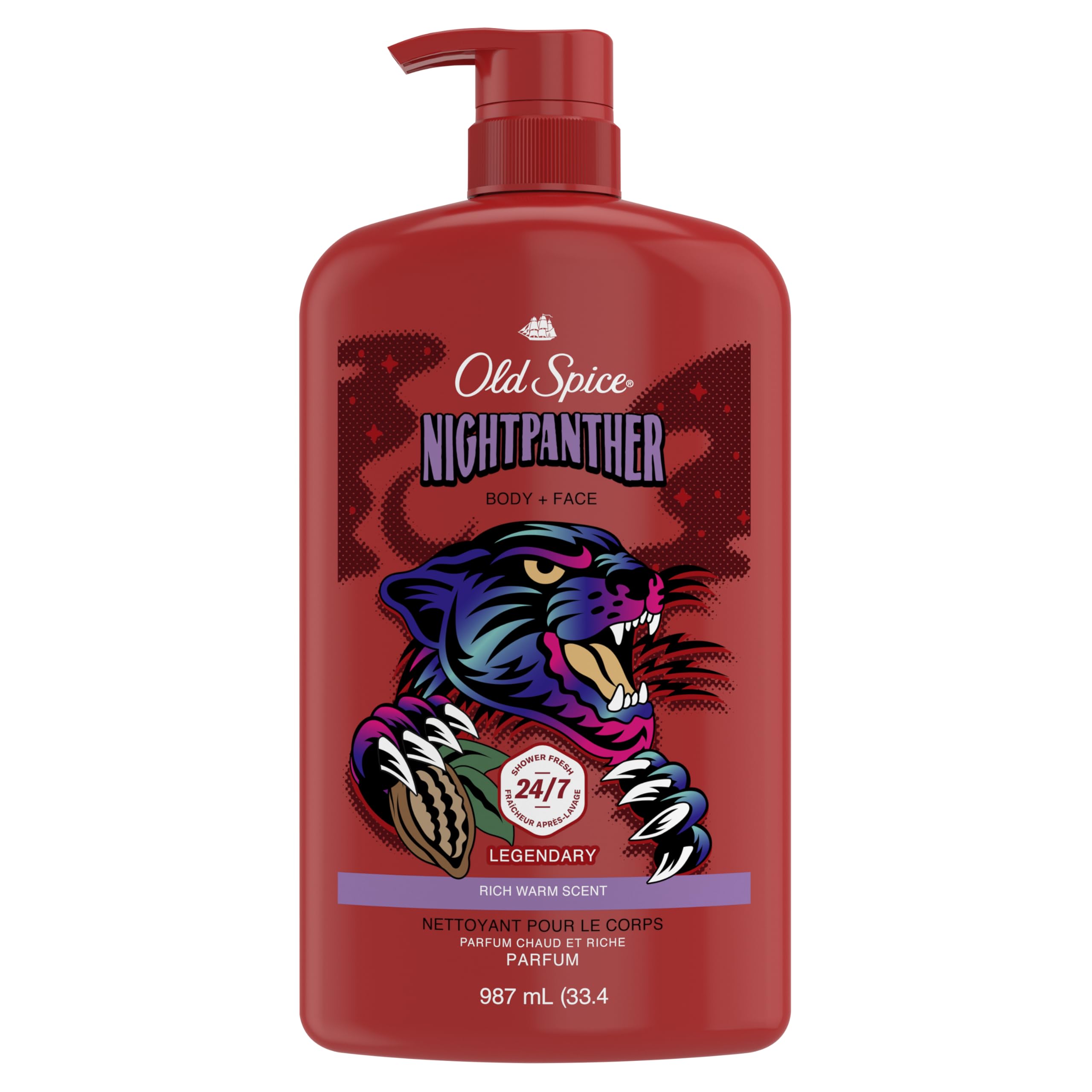 Old Spice NightPanther front bottle showing bold label and large size benefit