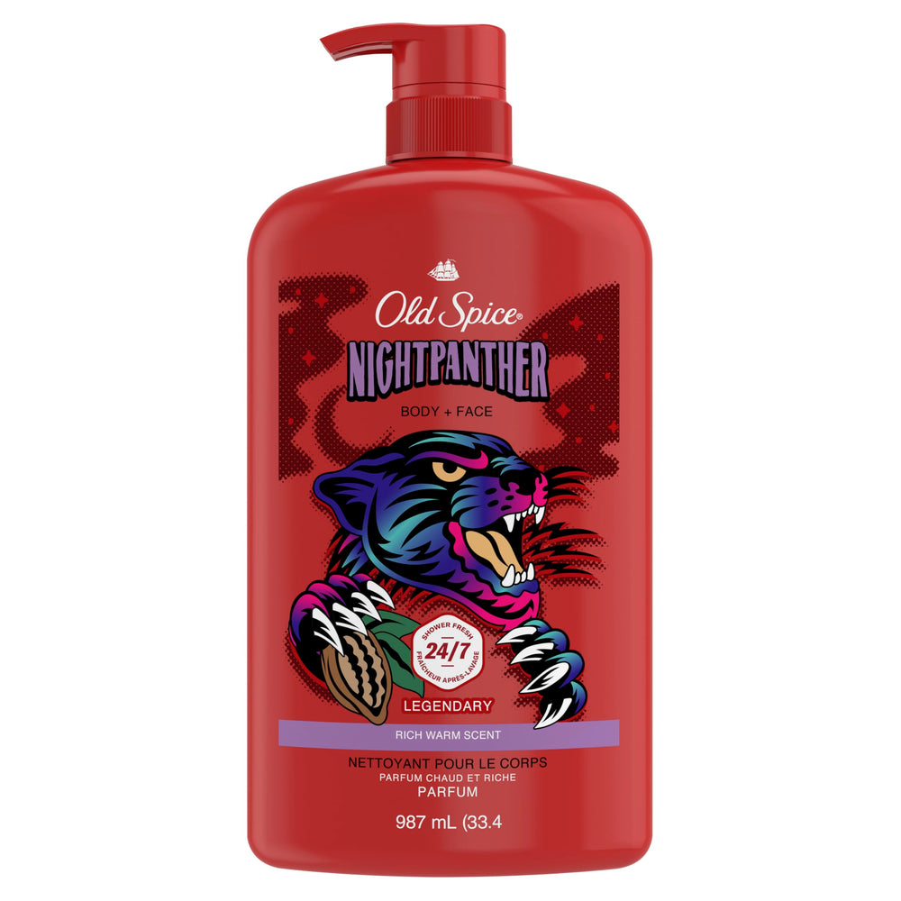 Old Spice NightPanther front bottle showing bold label and large size benefit