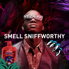 Man using Old Spice NightPanther in shower demonstrating 2‑in‑1 face and body benefit