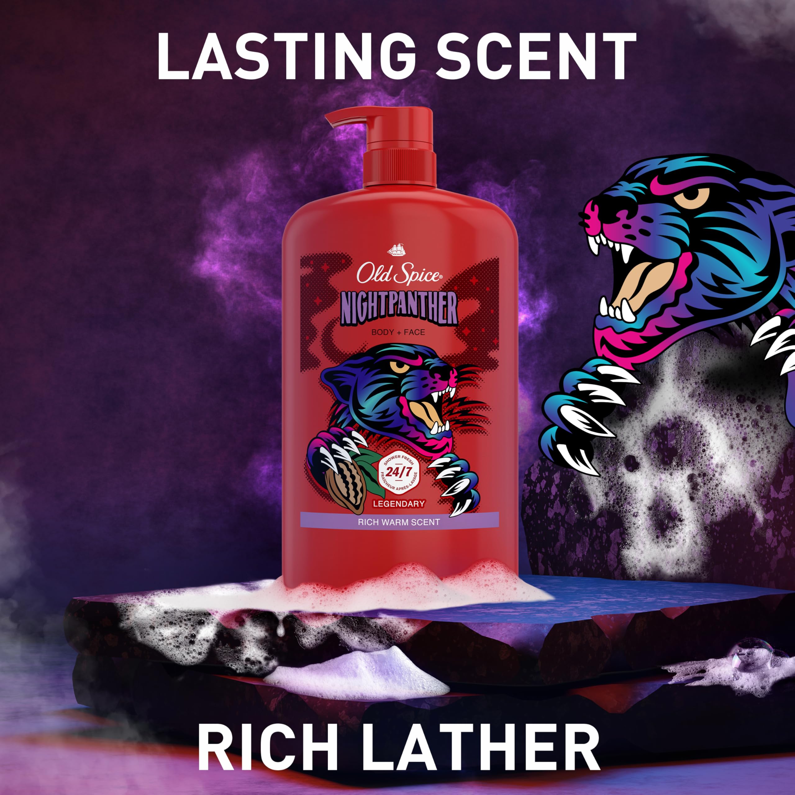 Old Spice NightPanther gel texture on palm showing smooth spreadability benefit