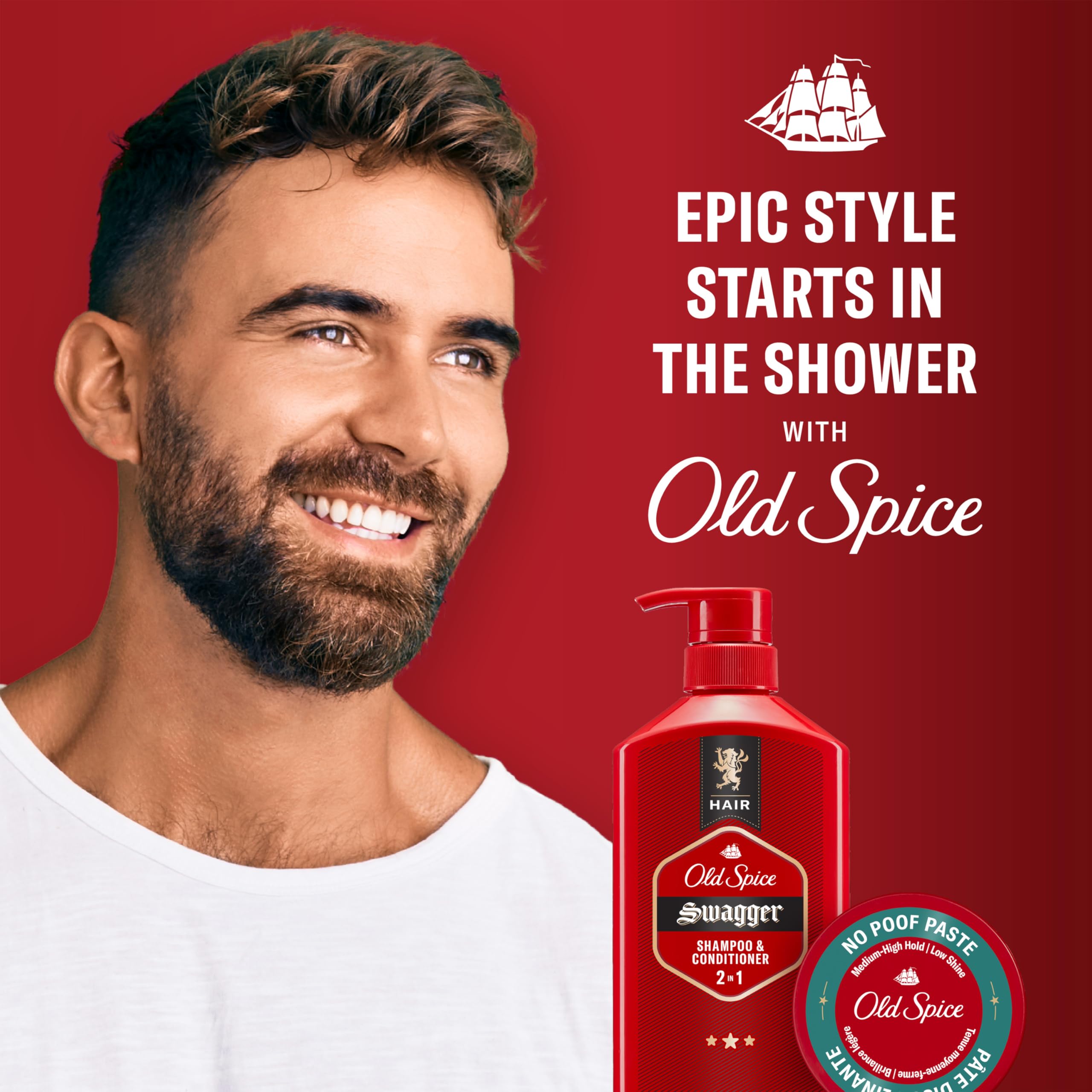 Old Spice label close-up displaying barber-inspired formulation benefit