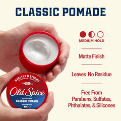 Old Spice pomade ingredient label with Vitamin E and Biotin benefit