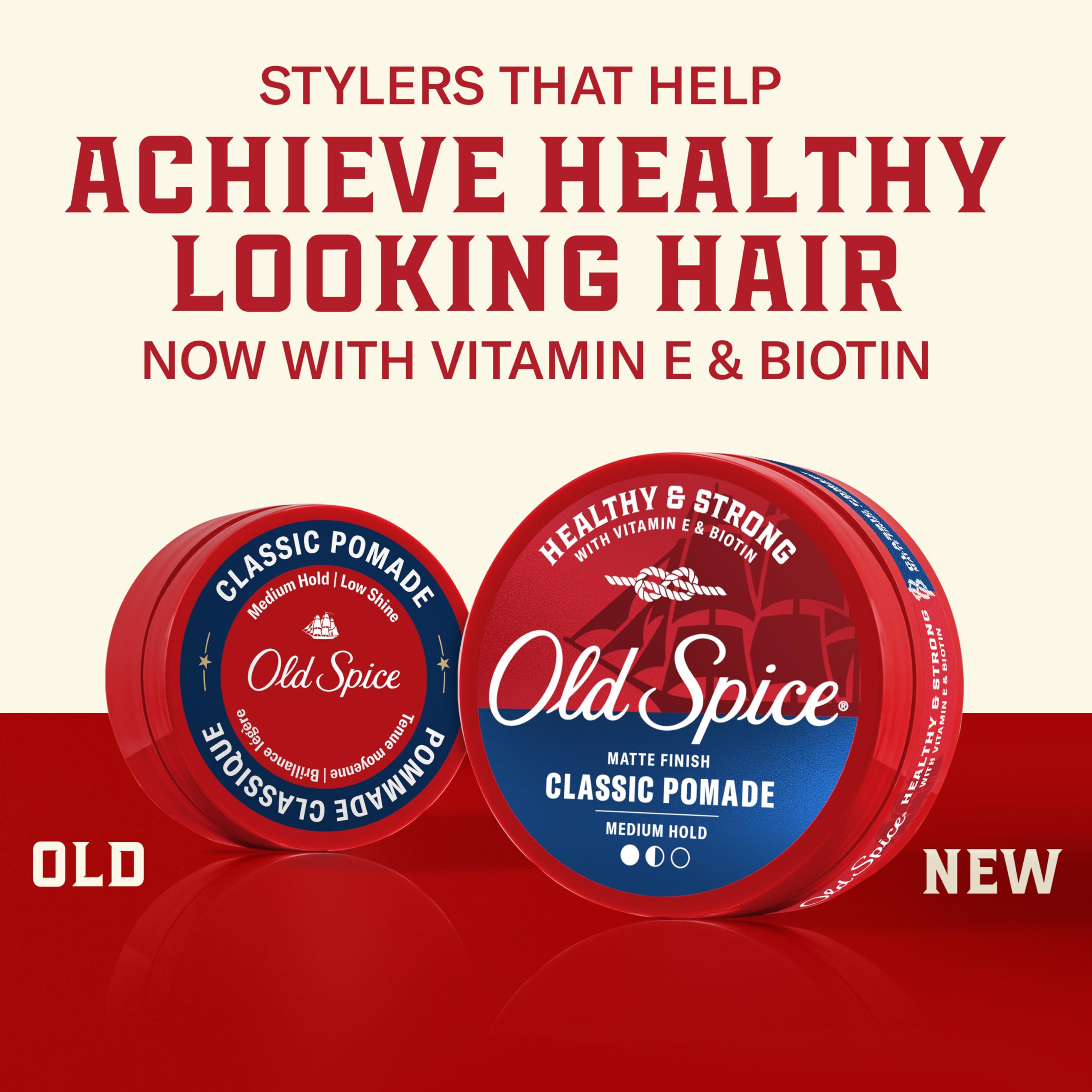 Old Spice pomade open tin texture highlighting easy-to-work formula benefit