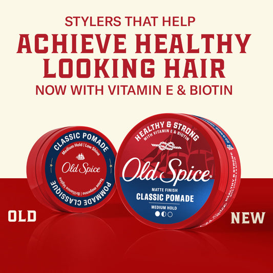 Old Spice pomade open tin texture highlighting easy-to-work formula benefit